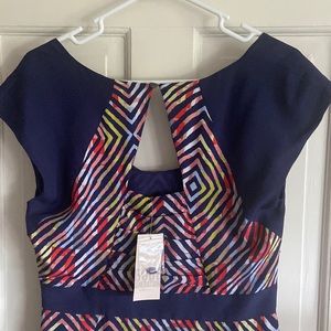 BCBGeneration Midnight Blue Multi Zebra Stripe Short Sleeve Mini Dress NEW